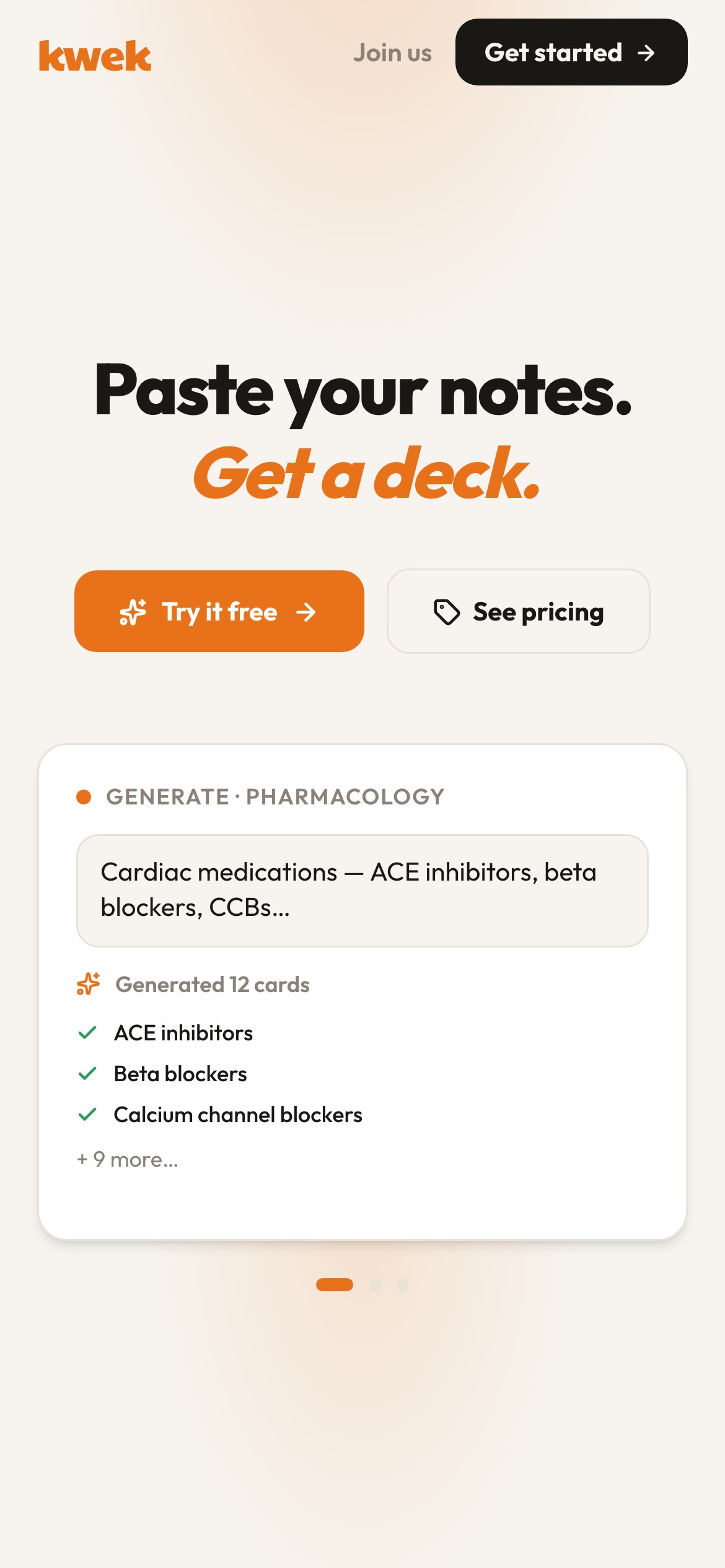 kwek mobile — flashcard mode
